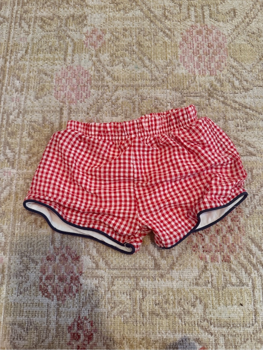 Kids Red Gingham Shorts with Navy Trim 2T